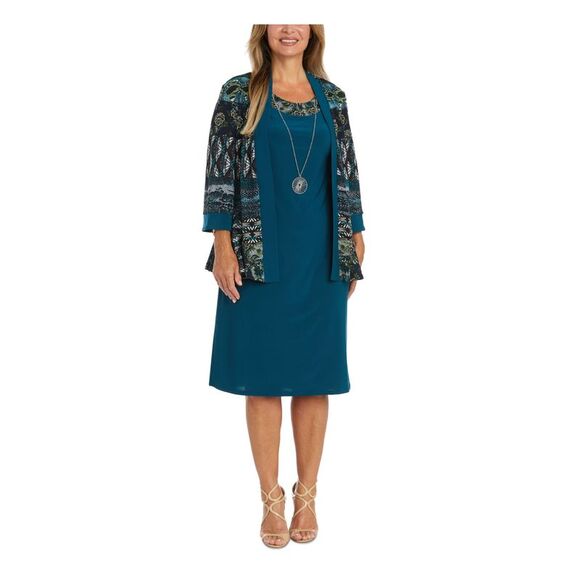 R&M RICHARDS Womens Blue Sheer Flyaway Unlined 3/4 Sleeve Open Front Wear To Work Cardigan main image 0